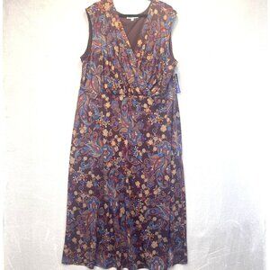 NWT Meri Skye Floral Maxi Dress Womens 4X Purple Paisley Sleeveless Stretch Boho